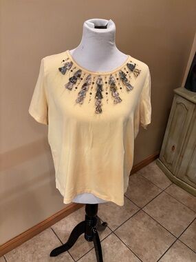 Alfred Dunner Women’s Embellished Yellow Short-Sleeve Top Petite Large